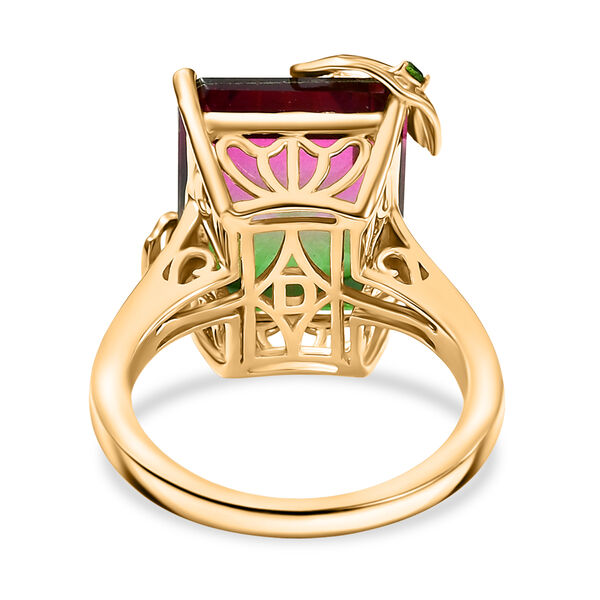 Lotus Ember - D joy Wassermelonen Quarz Triplette, Nat&uuml;rlicher Chromdiopsid Ring 925 Silber 750 Gelbgold Vermeil (Gr&ouml;&szlig;e 20.00) ca. 11.58 ct image number 6