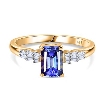 AAA Tansanit, Wei&szlig;er Diamant Ring 585 Gold (Gr&ouml;&szlig;e 17.00) ca. 1,22 ct
