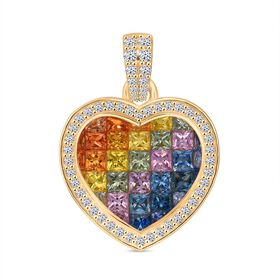 AAA Mehrfarbig Saphir, Blauer Saphir, Rosa Saphir Anhänger 585 Gold ca. 5.22 ct