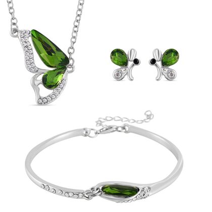 Neongr&uuml;ner Kristall Schmuckset  Legierung