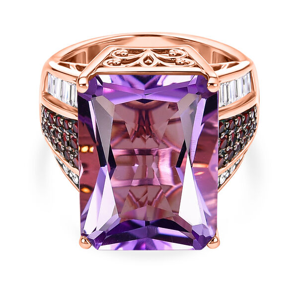 D'Joy Rose De France Amethyst, Moissanit und Mosambik Granat Ring und Anh&auml;nger mit 50cm Kette image number 8