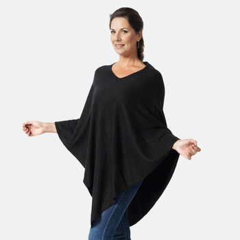 Damen Poncho, 100 % Pashmina Kaschmirwolle, Schwarz
