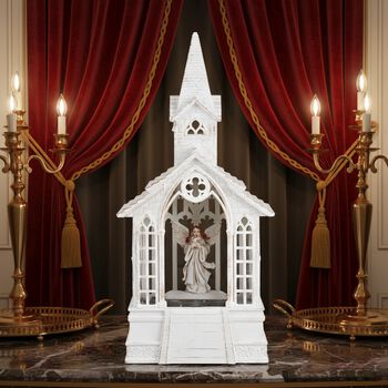 Weihnachts Deko Wasser Lampe Kirche Engel, warmwei&szlig;es LED, 2 Weihnachtsmelodien, 11 x 7.8 x 23 cm, Wei&szlig;, Batteriebetrieb 3 x AAA nicht enthalten