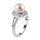 Süßwasser Perle, Weißer Zirkon Ring, 925 Silber platiniert (Größe 19.00) ca. 0.13 ct image number 4