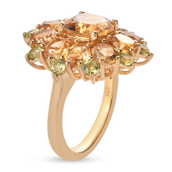 Citrin und Peridot Cluster Ring 925 Silber 585 Vergoldet image number 5