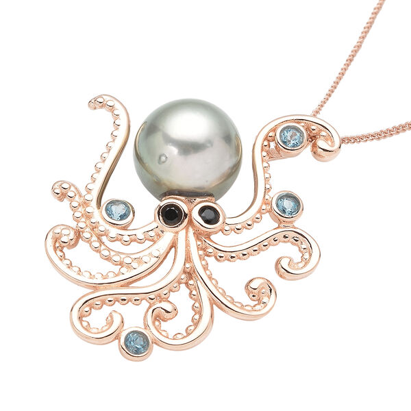 Tahiti Perle und London Blau Topas-Anh&auml;nger mit Kette, ca. 45 cm, 925 Silber ros&eacute;vergoldet ca. 0,18 ct image number 5