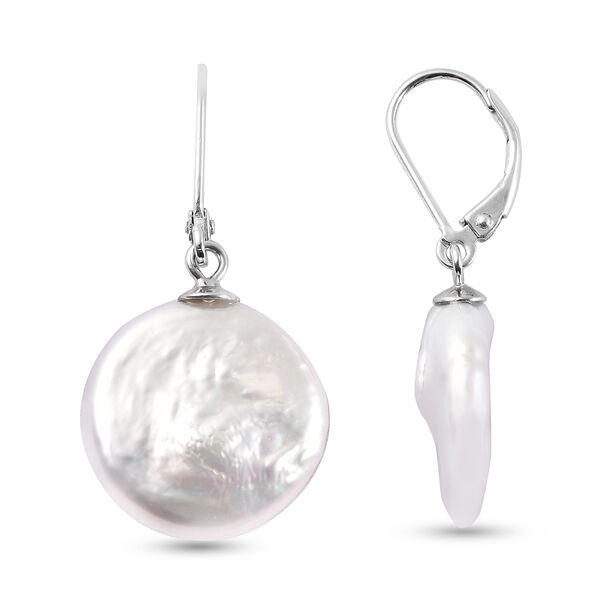 Wei&szlig;e Barock-M&uuml;nzperle Ohrringe 925 Silber rhodiniert image number 4