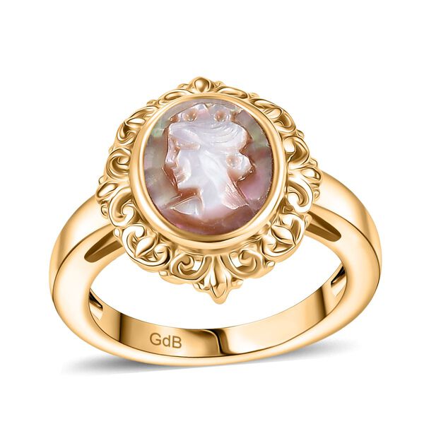 Italienischer Kamee Ring aus Conch-Muschel in Goldton image number 4