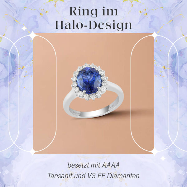 RHAPSODY AAAA Tansanit und VS E-F Diamant Halo Ring - 3,65 ct. image number 1