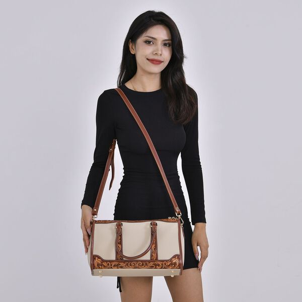 Grand Pelle  - Echtleder Umhängetasche, 34,5x15x21 cm, beige image number 8