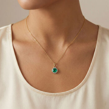 D'Joy Smaragd-Quarz Triplette, Wei&szlig;er Zirkon Anh&auml;nger 925 Silber Gelbes Gold ca. 1,40 ct.