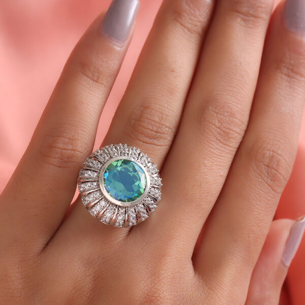 Pfau Triplett Quarz und Zirkon Ring 925 Silber platiniert  ca. 7,31 ct image number 3