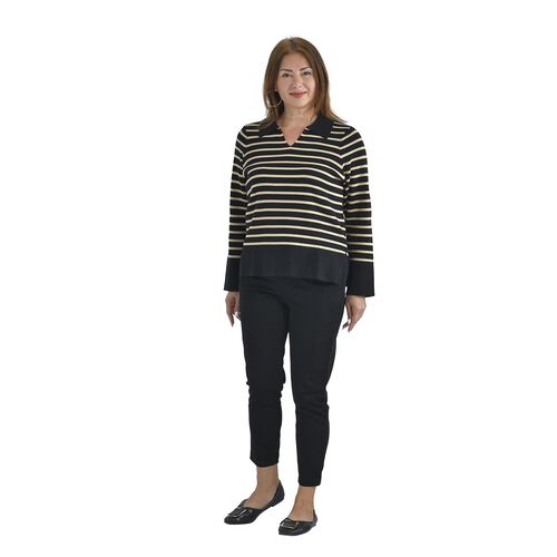 Gestreiftes Stricktop mit V-Ausschnitt, Baumwollmix, One Size, Schwarz image number 0