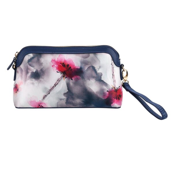 LA MAREY Crossbody Tasche aus 80% Seidenbrokat und 20% Echtleder, Blumenmuster, 24x5.5x14cm, Blau-rosa image number 5