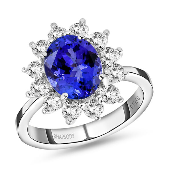 RHAPSODY Tansanit und Diamant Halo-Ring in Platin