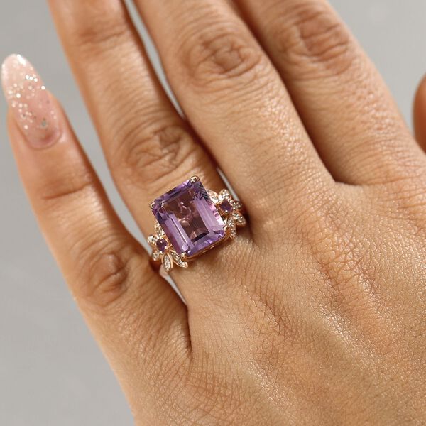 AAA Rose De France Amethyst, Afrikanischer Amethyst Ring 925 Silber 750 Ros&eacute;gold Vermeil (Gr&ouml;&szlig;e 20.00) ca. 6,22 ct image number 2