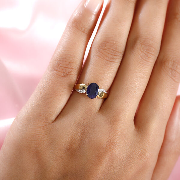 Masoala Saphir (Fissure gef&uuml;llt) und Zirkon Ring 925 Silber vergoldet image number 3