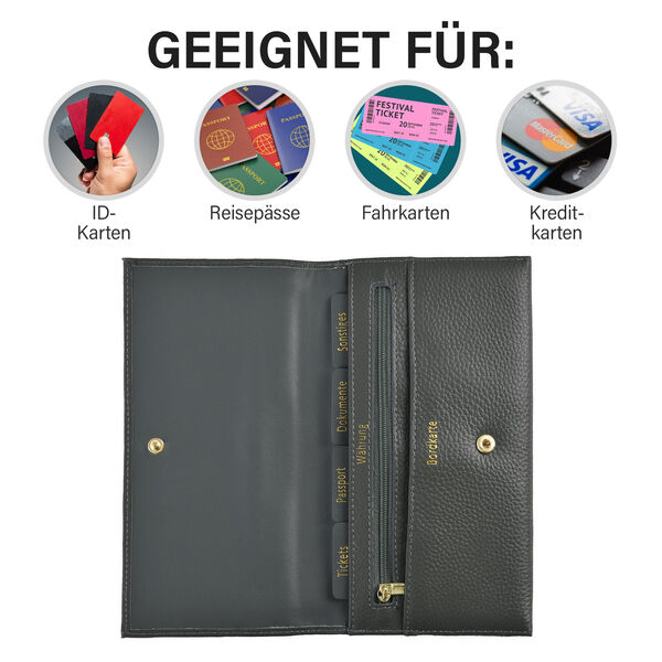 SENCILLEZ: Reise-Etui aus echtem Leder mit RFID Schutz, gr&uuml;n image number 4