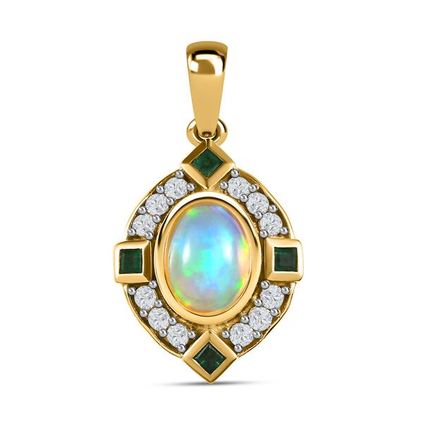 Natürlicher, äthiopischer Opal, Smaragd und Zirkon-Anhänger in Silber image number 0