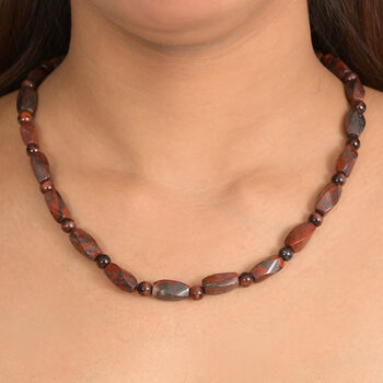 Leopard Jaspis, Rotes Tigerauge Halskette ca. 50 cm Nickelfreies Messing platiniert ca. 193.00 ct