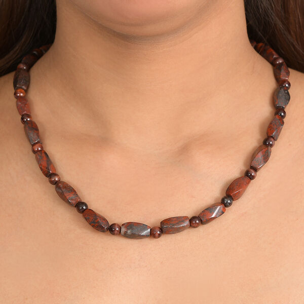 Leopard Jaspis, Rotes Tigerauge Halskette ca. 50 cm Nickelfreies Messing platiniert ca. 193,00 ct. image number 2