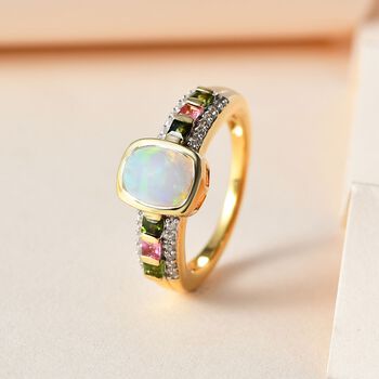 Nat&uuml;rlicher, &auml;thiopischer Welo Opal, mehrfarbiger Turmalin und Zirkon-Ring - 1,52 ct.