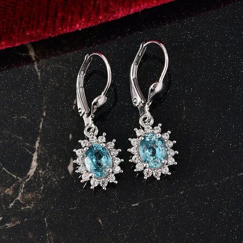D'Joy Blauer Zirkon, Weißer Zirkon Ohrringe 925 Silber rhodiniert ca. 3,15 ct. image number 1