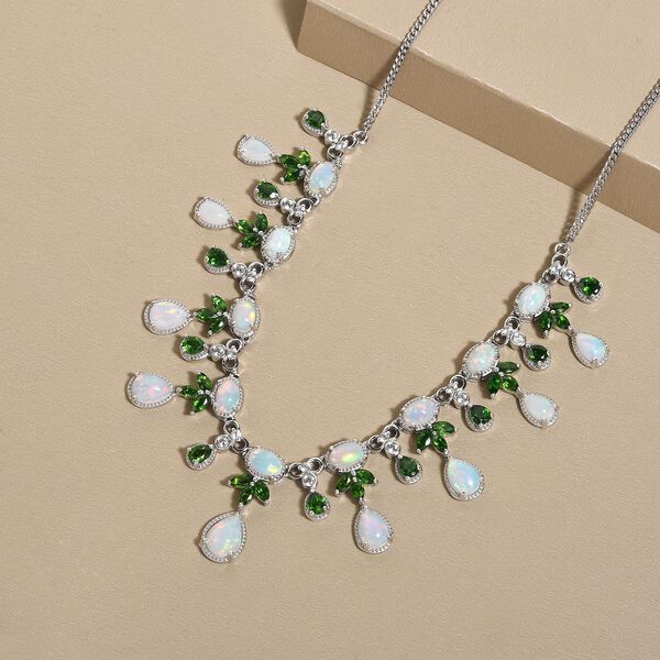 Nat&uuml;rliche, &auml;thiopische Welo Opal, Chromdiopsid und Zirkon-Halskette, 45 cm - 11,36 ct. image number 3