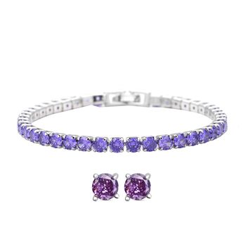 Lila Zirkonia-Ohrstecker mit Armband, reines Messing ca. 21,00 ct
