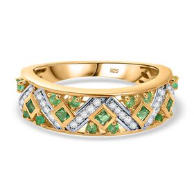 Gemfields Kagem Sambischer Smaragd Ring 925 Silber 750 Gelb Vergoldet (Größe 17.00) ca. 0.58 ct