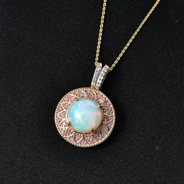 D'Joy AAA Nat&uuml;rlicher, &auml;thiopischer Welo Opal, Wei&szlig;er Zirkon Schmuckset ca. 50 cm 925 Silber 750 Gelbgold vermeil ca. 3.70 ct image number 1