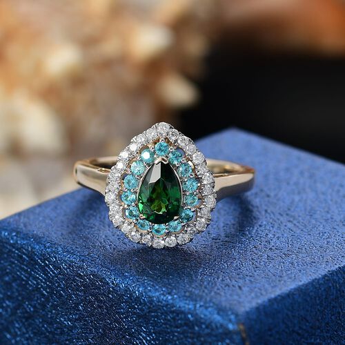 AAA Tsavorite Granat, Paraiba Turmalin Ring 585 Gold (Größe 16.50) ca. 1,77 ct image number 1