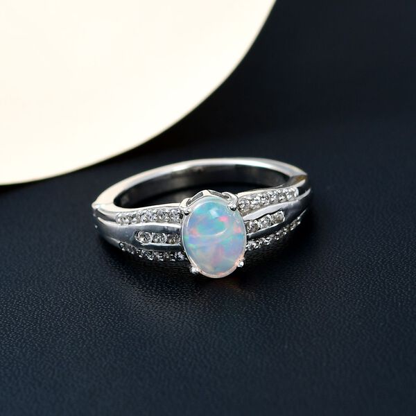 Nat&uuml;rlicher, &auml;thiopischer Welo Opal und wei&szlig;er Zirkon Ring, 925 Silber platiniert (Gr&ouml;&szlig;e 17.00) ca. 1.42 ct image number 2
