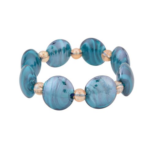 Champagner Kristall, Blaues Murano-Stil Glas Armband, Flexibel image number 0