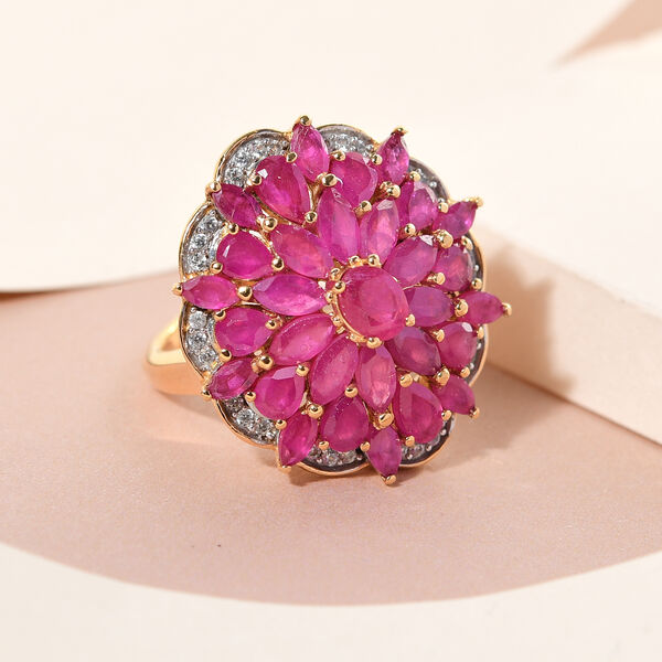 Afrikanischer Rubin Blumen-Ring, 925 Silber vergoldet  ca. 7,03 ct image number 2