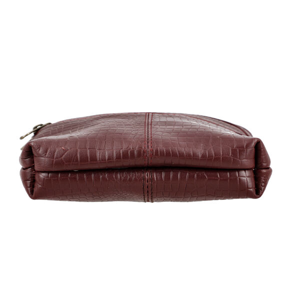 Echtleder Crossbody Tasche mit Kroko Prägung, Multi-Fächer, 20 x 24 cm, Kirsch image number 8