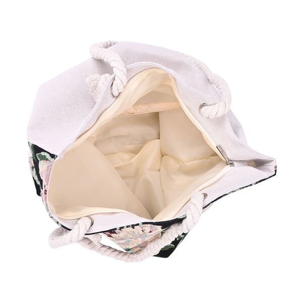 Jacquardgewebte Tasche aus Jute mit Futter, Reißverschluss und verstellbarer Kordel Riemen, 42x37x34 cm, Rosengarten image number 5