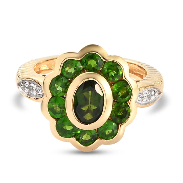 Nat&uuml;rlicher Chromdiopsid und Zirkon Ring 925 Silber vergoldet  ca. 2,17 ct