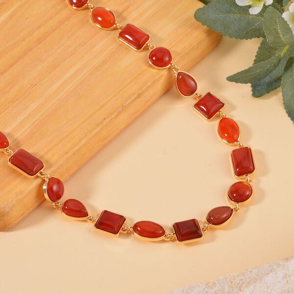 Roter Achat Halskette ca. 45 cm Legierung Standard gelb vergoldet ca. 160,00 ct. image number 2