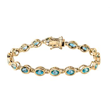 Kambodschanischer, blauer Zirkon Armband, ca. 19 cm, 925 Silber vergoldet, ca. 13.27 ct