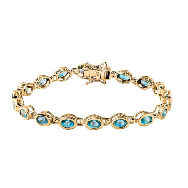 Kambodschanischer, blauer Zirkon Armband, ca. 19 cm, 925 Silber vergoldet, ca. 13.27 ct