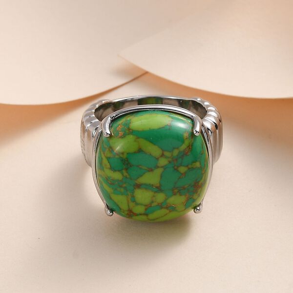 Grünes Türkis Ring, Edelstahl (Größe 17.00) ca. 12.43 ct image number 2