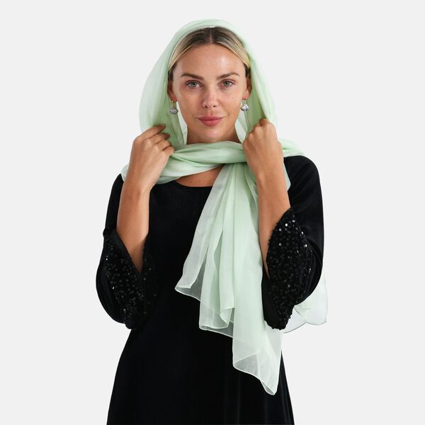 LA MAREY 2er-Set 110x180cm Seidenschal aus 100% Maulbeerseide mit Ohrringen, Hellgr&uuml;n & blau image number 5