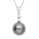 Tahiti-Zuchtperlen und weißer Zirkon-Anhänger mit Kette, 11-12mm, 925 Silber rhodiniert