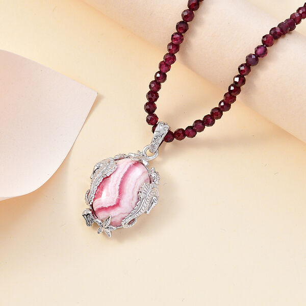 AA Rhodochrosit und Rhodolith Granat Anh&auml;nger mit 45cm Kette - 82 ct. image number 2