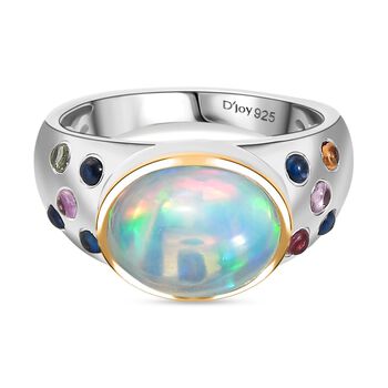 AA Nat&uuml;rlicher, &auml;thiopischer Welo Opal, Mehrfarbig Saphir Ring 925 Silber rhodiniert (Gr&ouml;&szlig;e 20.00) ca. 3,20 ct