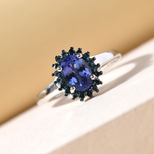 AA Tansanit und blauer Diamant-Ring, 925 Silber platiniert  ca. 1,19 ct image number 2