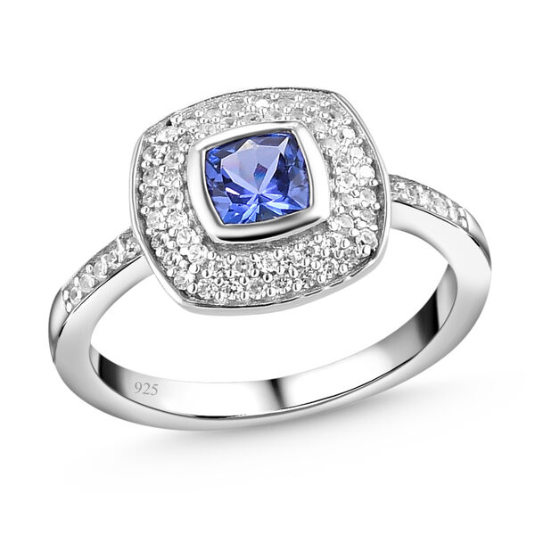 AA Tansanit und wei&szlig;er Zirkon-Ring, 925 Silber platiniert  ca. 0,74 ct image number 4