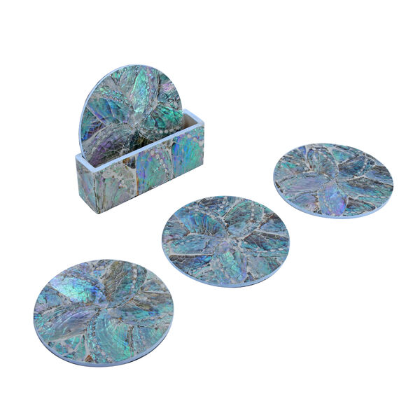 4er-Set Untersetzer mit Halter, Blau image number 2