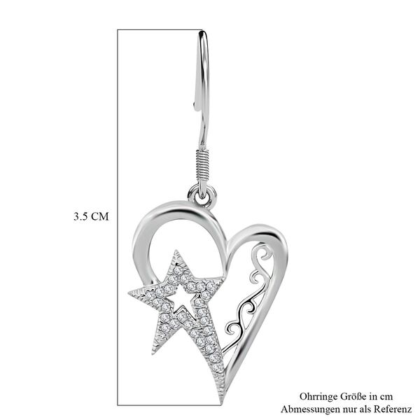 Lustro Stella weiße Zirkonia Herz und Stern Ohrringe image number 5